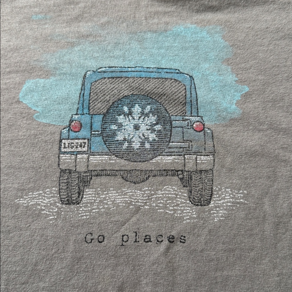 Life is Good JEEP “Go Places” long sleeve V Neck T-Shirt Gray XXL